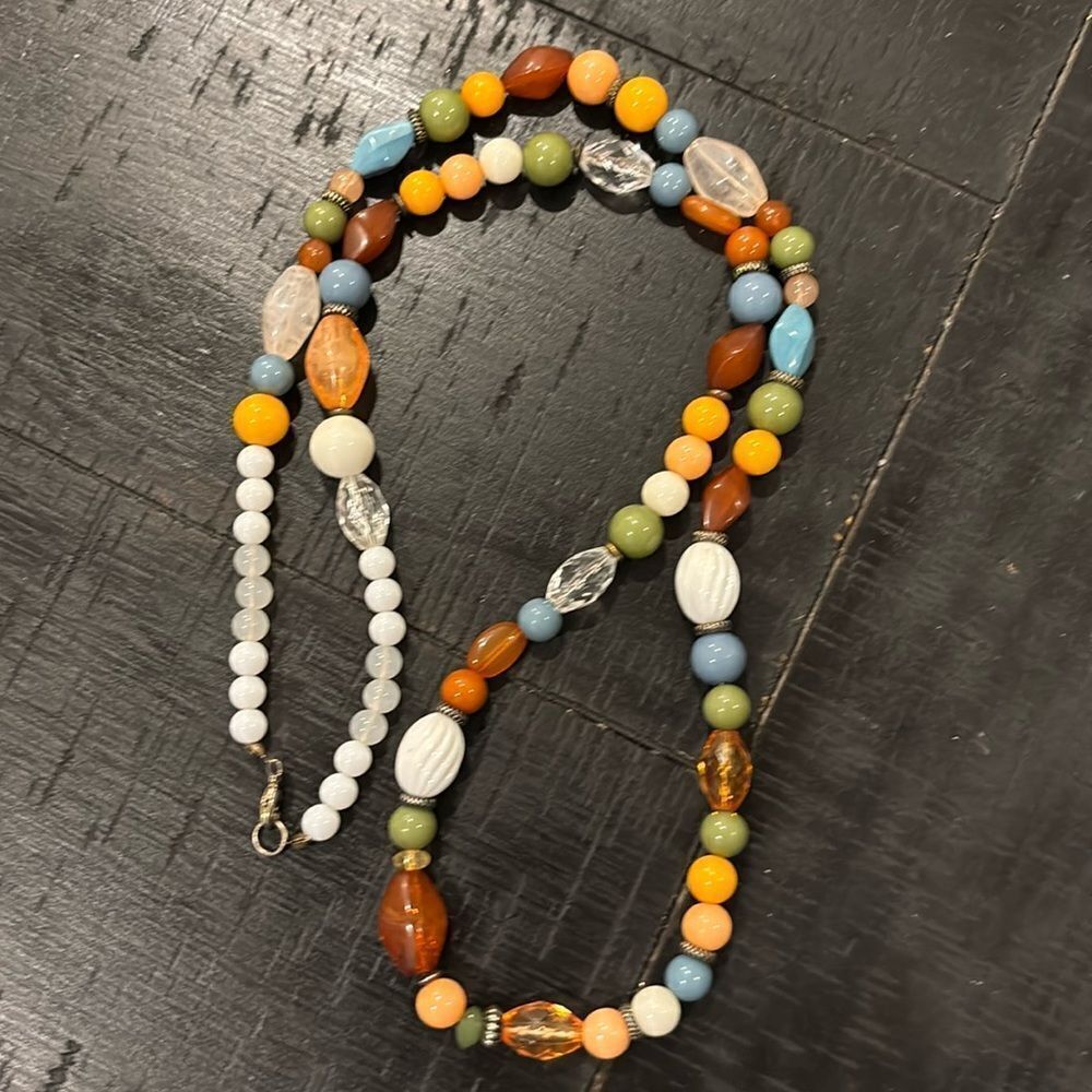 Multi Colored Long Acrylic Vintage Beaded Necklace